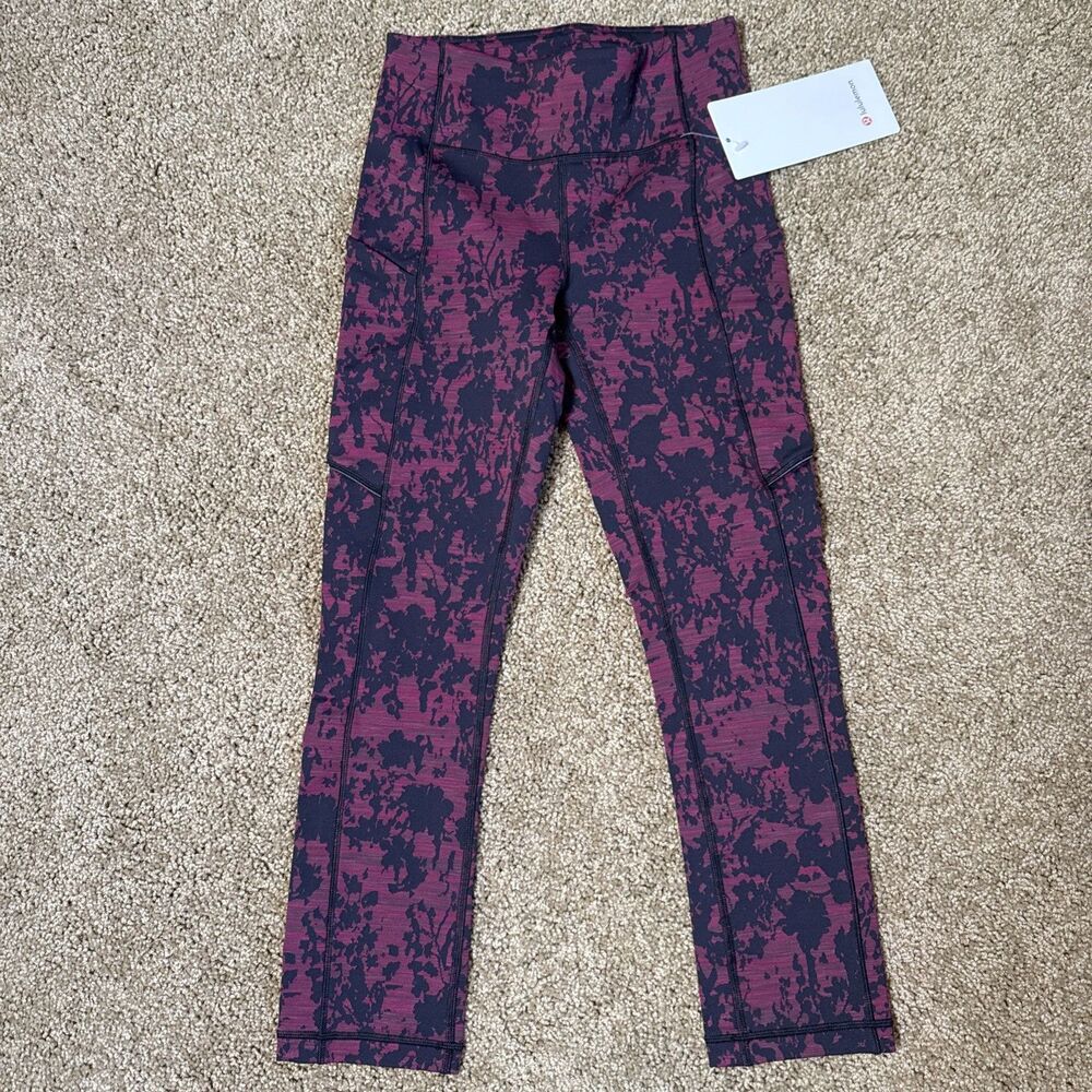 Lululemon Speed Up Crop 21" Splatter Blossom Jacquard Garnet Black Size 2 (read) - Picture 1 of 8
